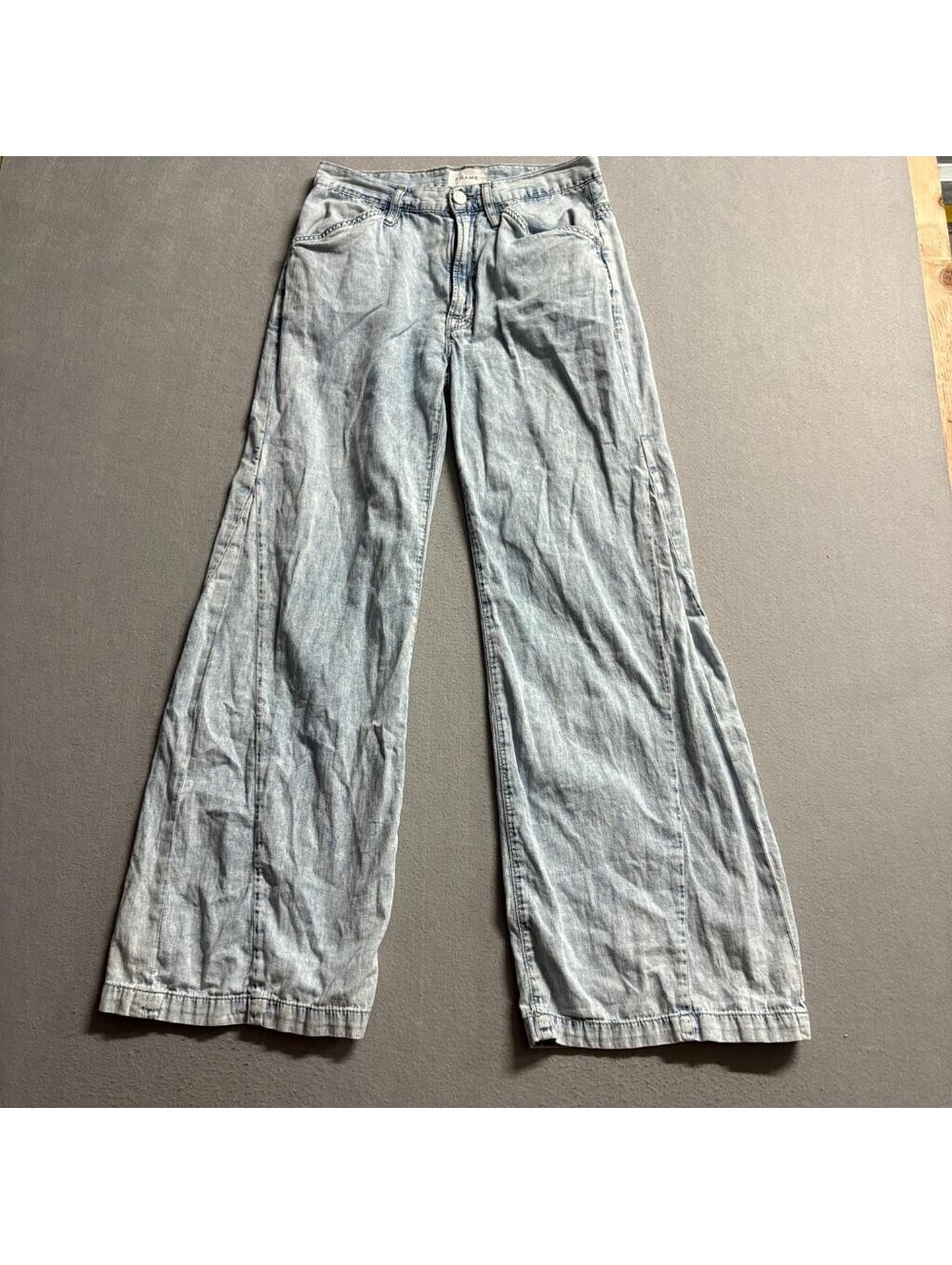 FRAME Le Baggy Palazzo Jeans Womens 25 Aries Light Wash Cotton Linen Wide Leg